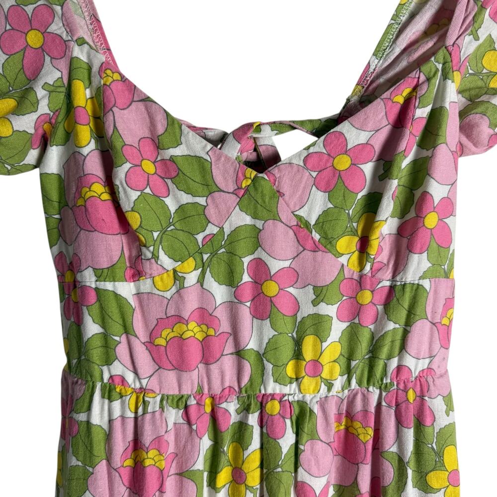 Show Me Your MuMu Cathy Pink Retro Floral Sweetheart Tie Back Puff Maxi Dress M - Picture 10 of 16